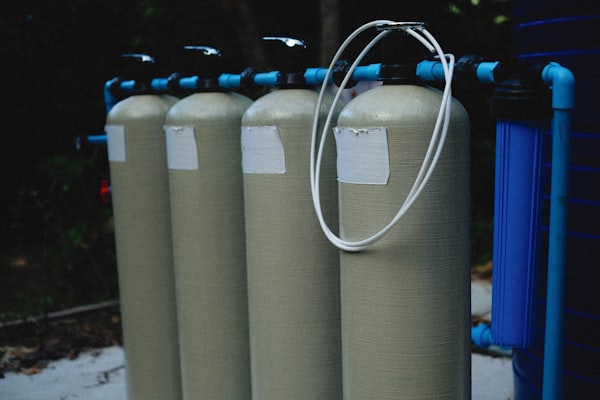 Row of water purification filter tanks